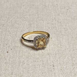 💛 925 & 14k Yellow Gold Plated Citrine & Diamond Halo Ring